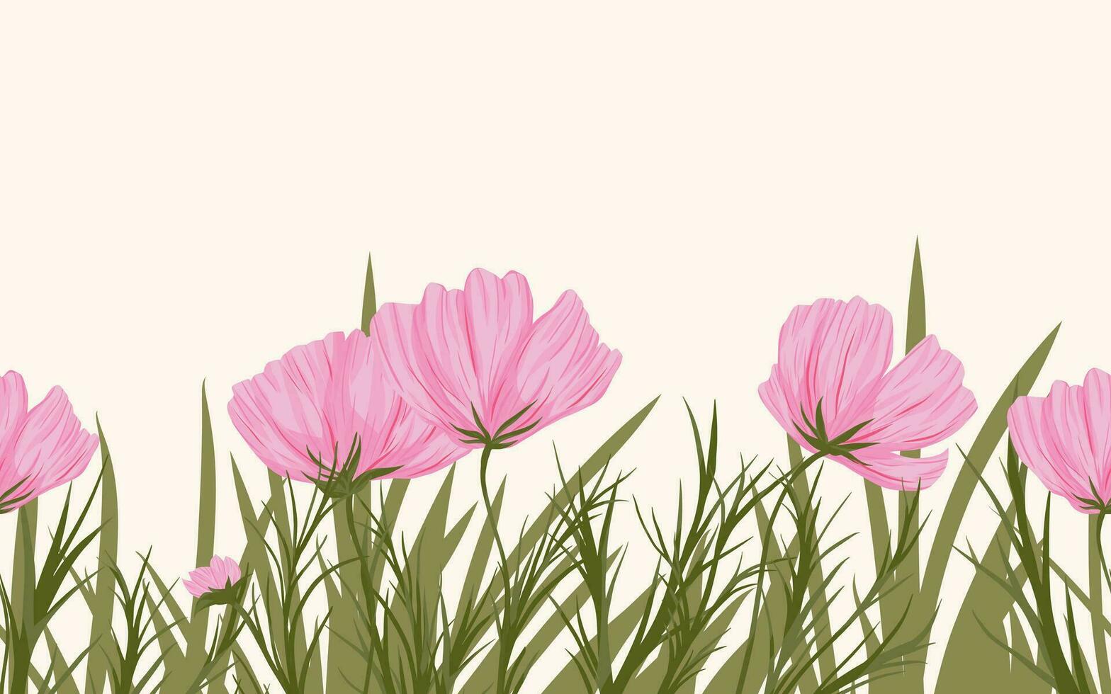 Cosmos horizontal floral seamless background vector