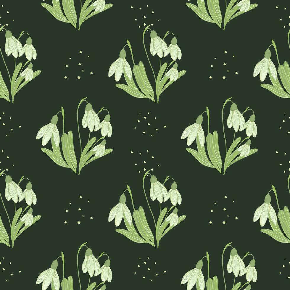 Hand drawn snowdrop floral seamles pattern vector