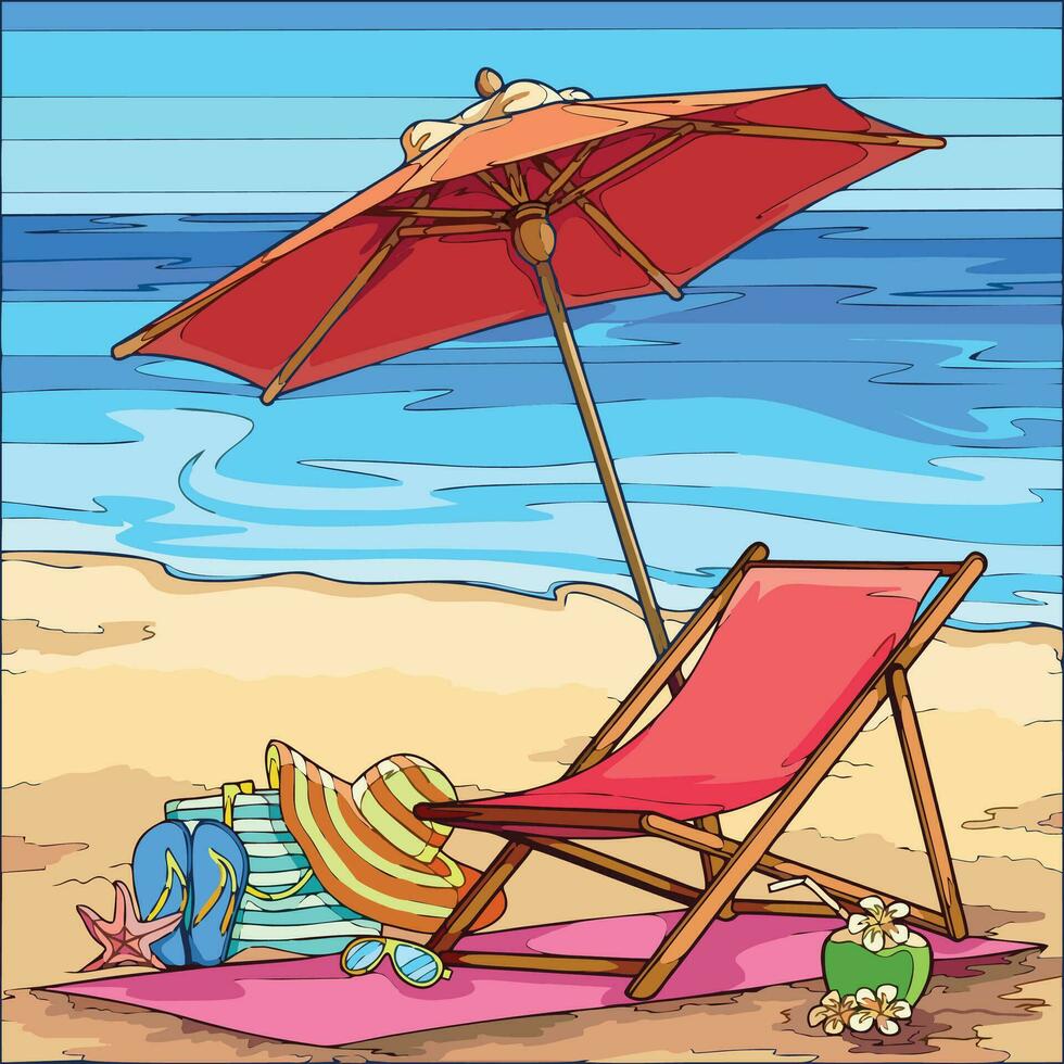 The beach is a place of beauty and tranquility. It is a place where you can relax and enjoy the sound of the waves crashing on the shore. vector