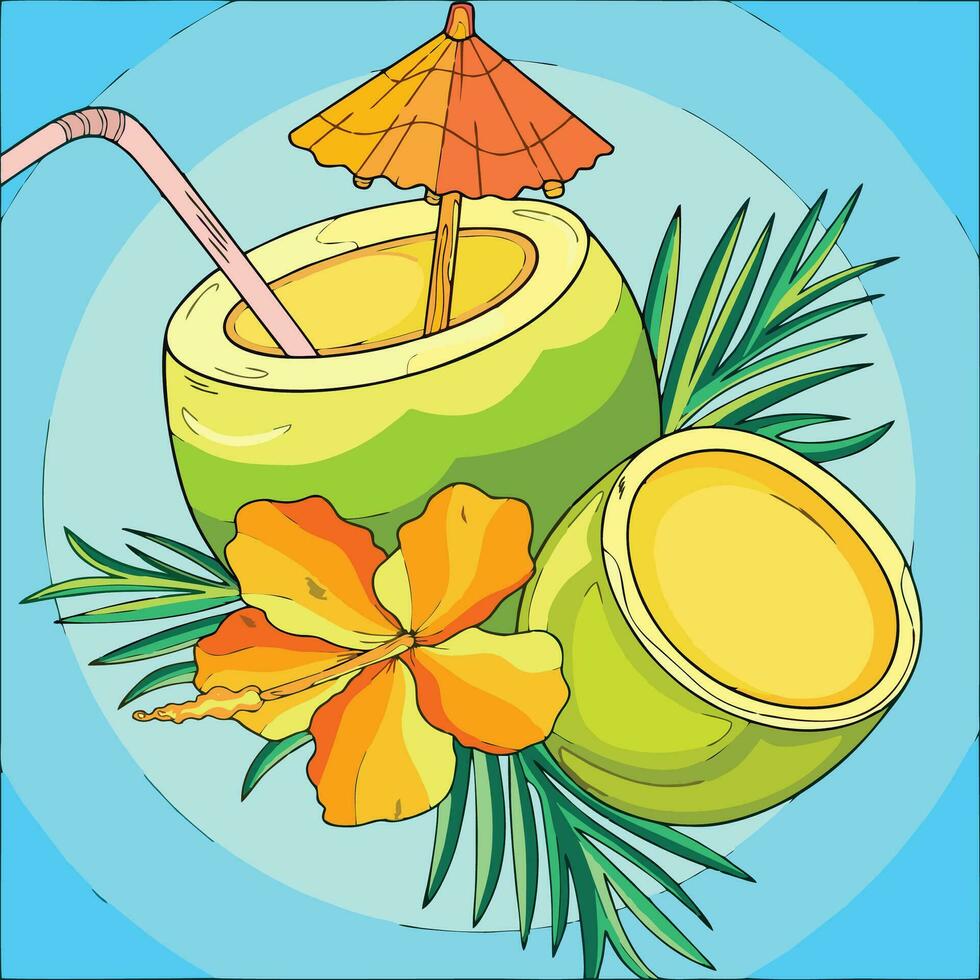 The coconut fruit is a drupe, which is a type of fruit with a hard outer shell and a fleshy inner part. It is the fruit of the coconut palm. vector