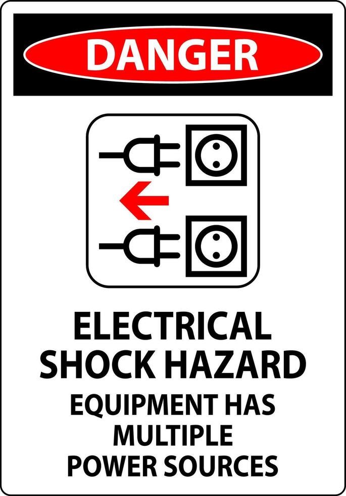 Danger Sign Electrical Shock Hazard, Equipment Has Multiple Power Sources vector