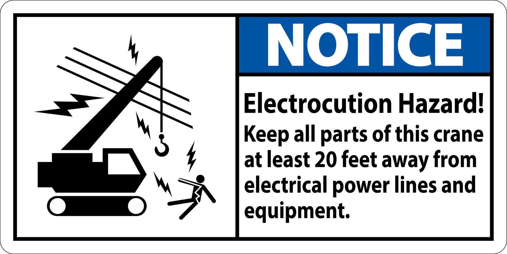 Notice Sign Electrocution Hazard, Keep All Parts Of This Crane At Least 20 Feet Away From Electrical Power Lines And Equipment vector