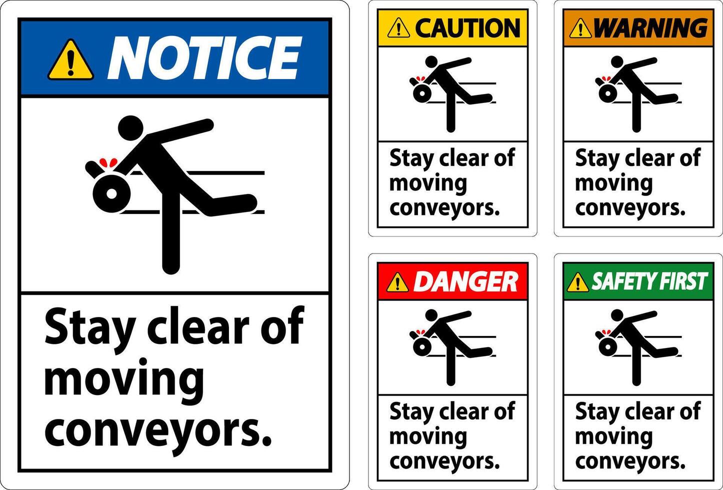 Warning Sign Moving Conveyors Stay Clear vector