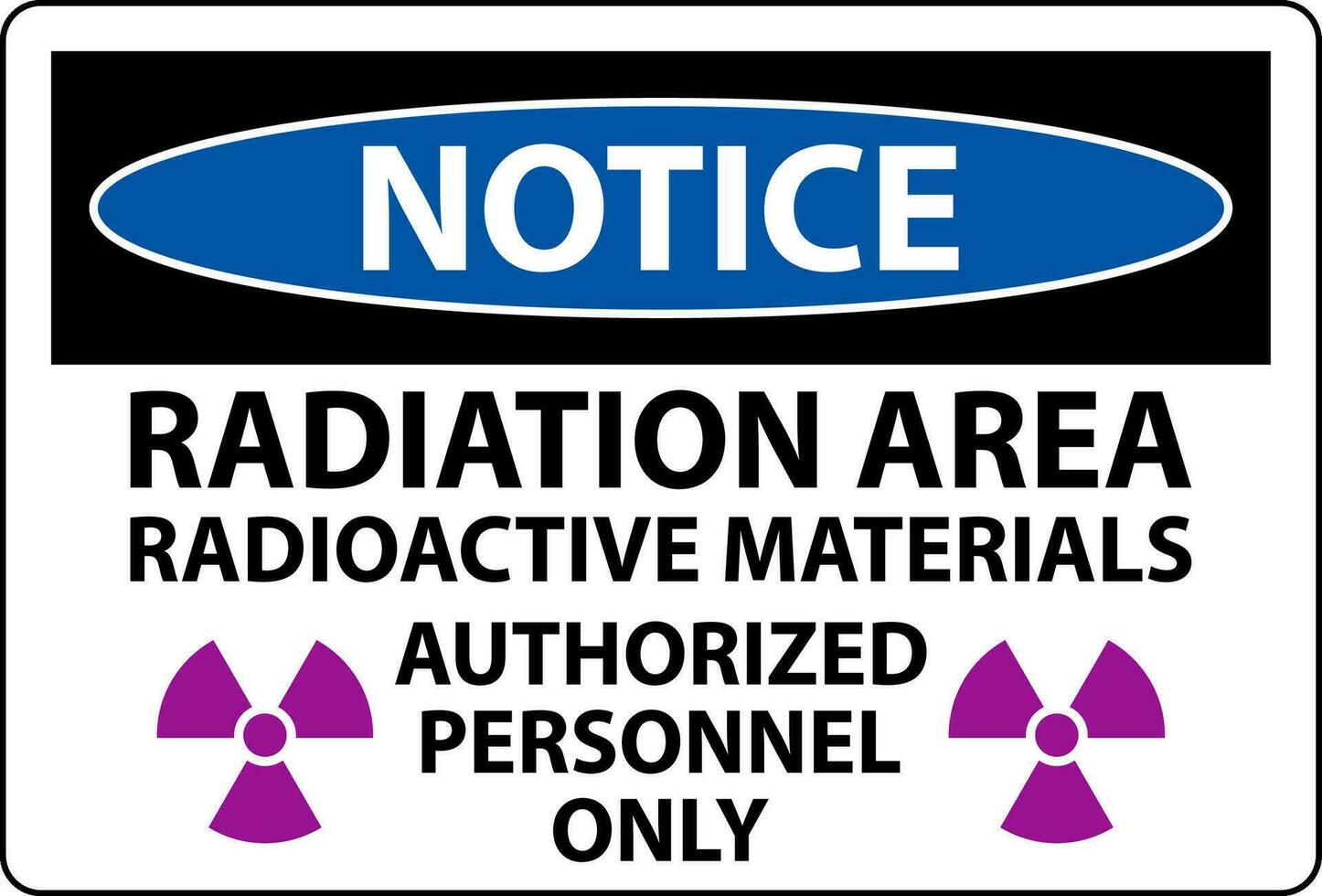 Radiation Notice Sign Caution Radiation Area, Radioactive Materials, Authorized Personnel Only vector