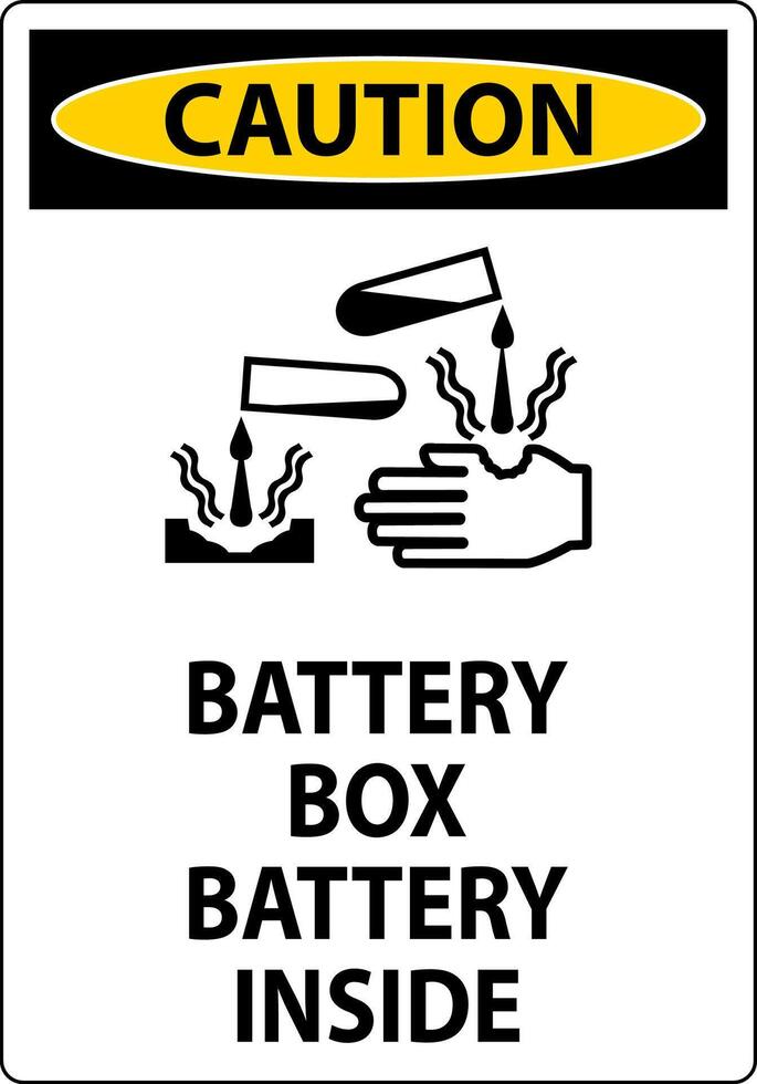 Caution Battery Box Battery Inside Sign With Symbol vector