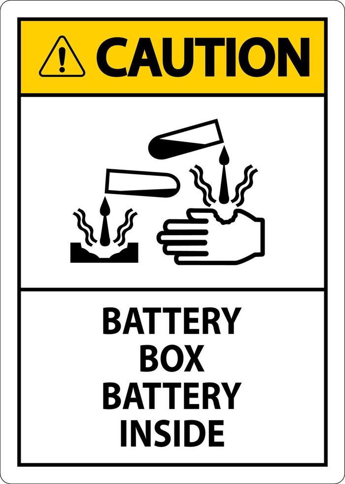 Caution Battery Box Battery Inside Sign With Symbol vector