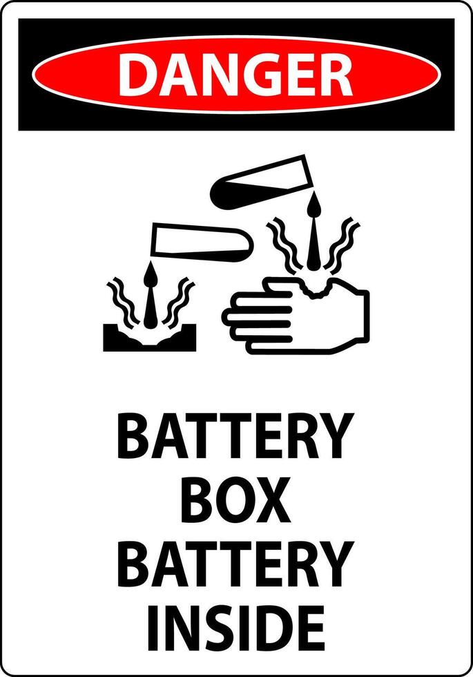 Danger Battery Box Battery Inside Sign With Symbol vector