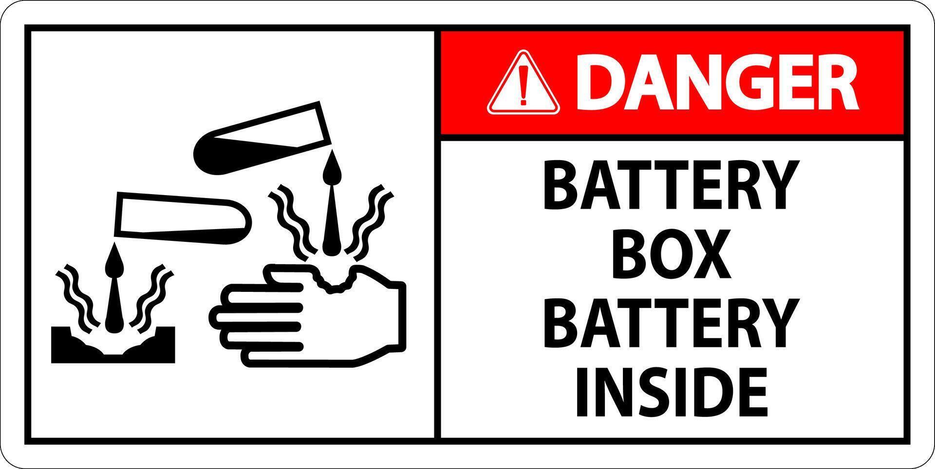 Danger Battery Box Battery Inside Sign With Symbol vector