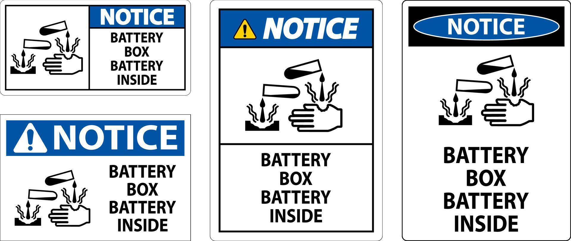 Notice Battery Box Battery Inside Sign With Symbol vector