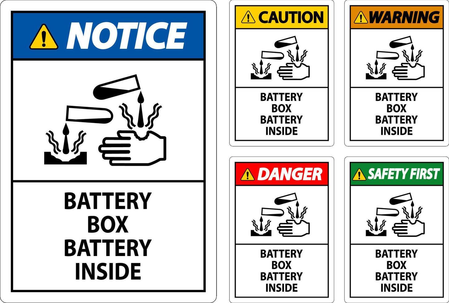 Notice Battery Box Battery Inside Sign With Symbol vector