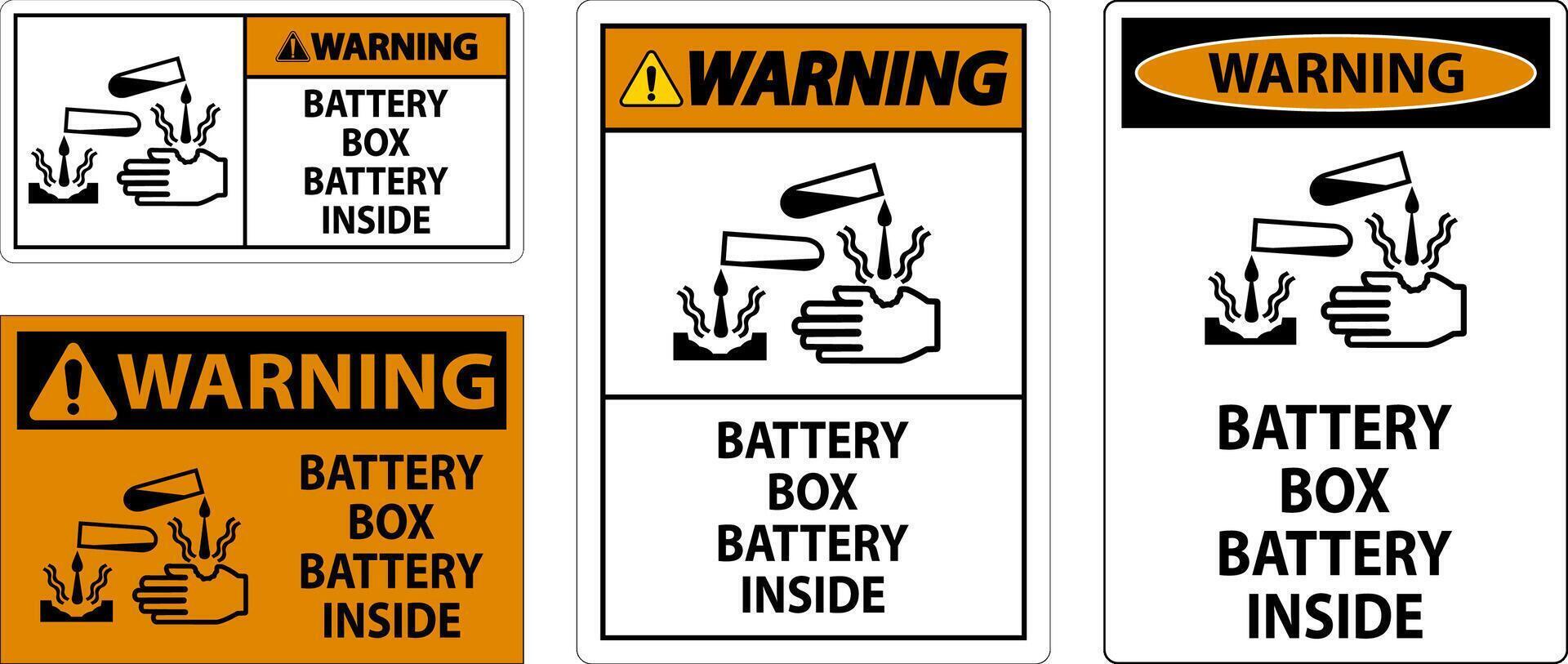 Warning Battery Box Battery Inside Sign With Symbol vector