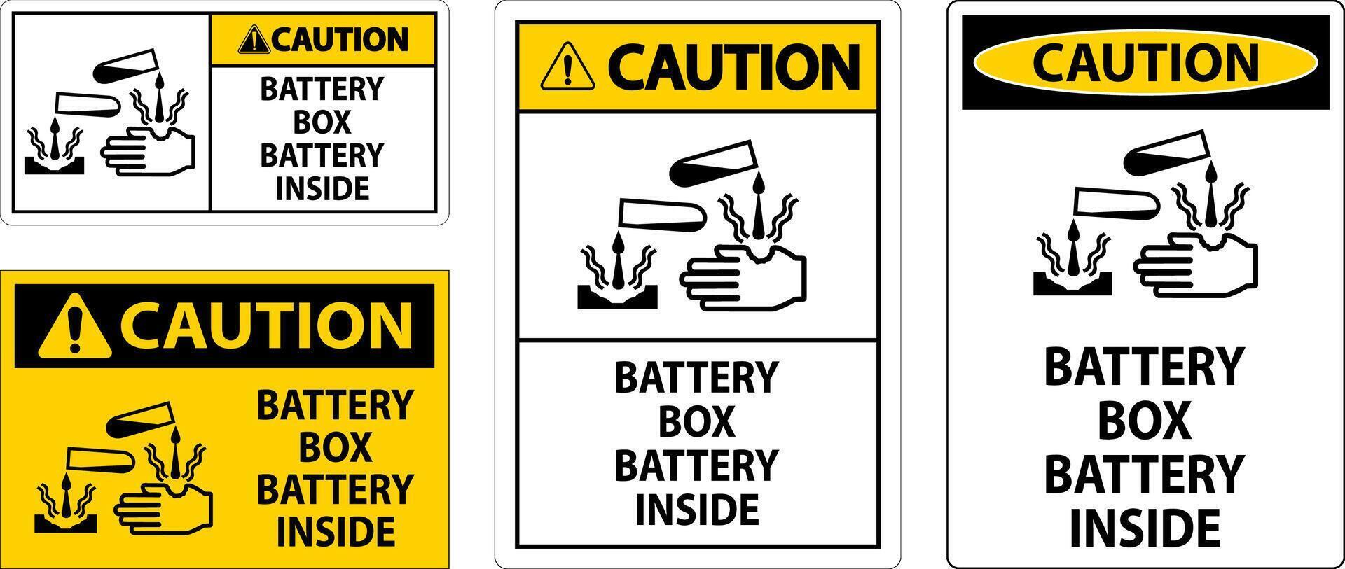 Caution Battery Box Battery Inside Sign With Symbol vector