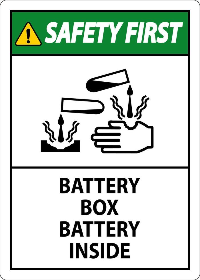 Safety First Battery Box Battery Inside Sign With Symbol vector