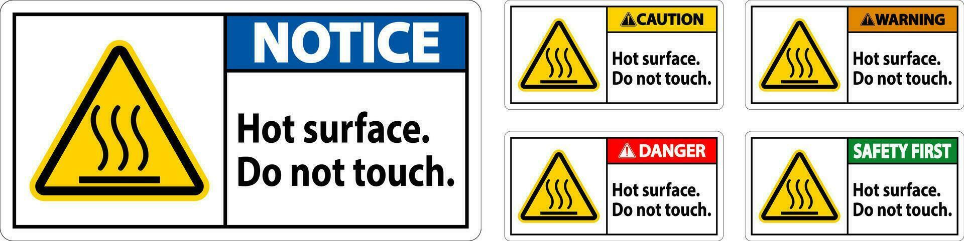 precaución la seguridad etiqueta caliente superficie, hacer no toque vector