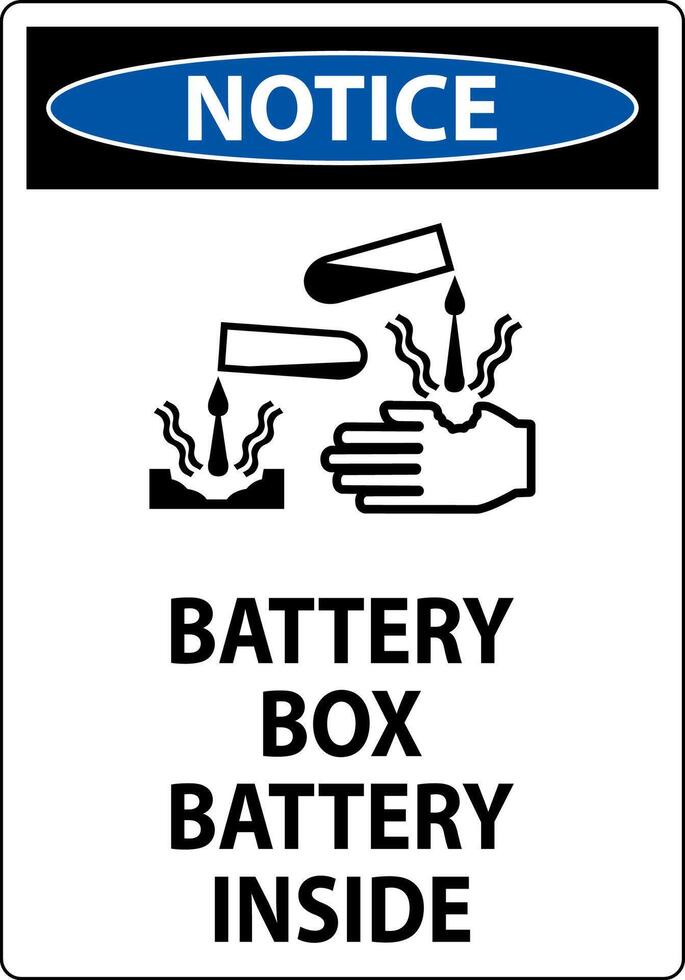 Notice Battery Box Battery Inside Sign With Symbol vector