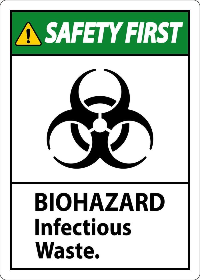 Biohazard Safety First Label Biohazard Infectious Waste vector