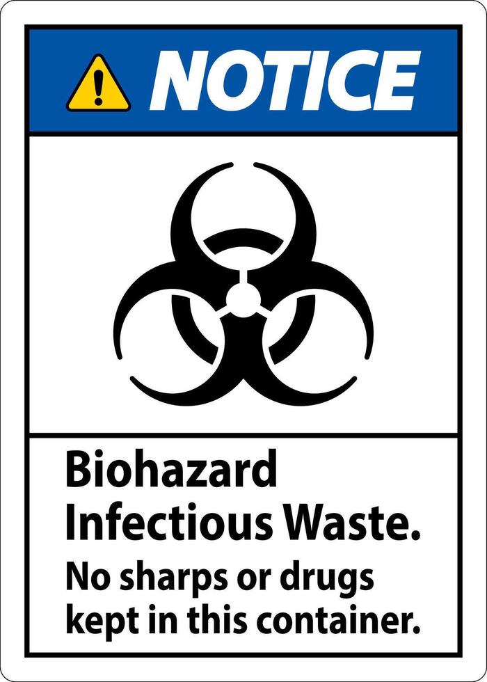 Notice Label Biohazard Infectious Waste, No Sharps Or Drugs Kept In This Container vector