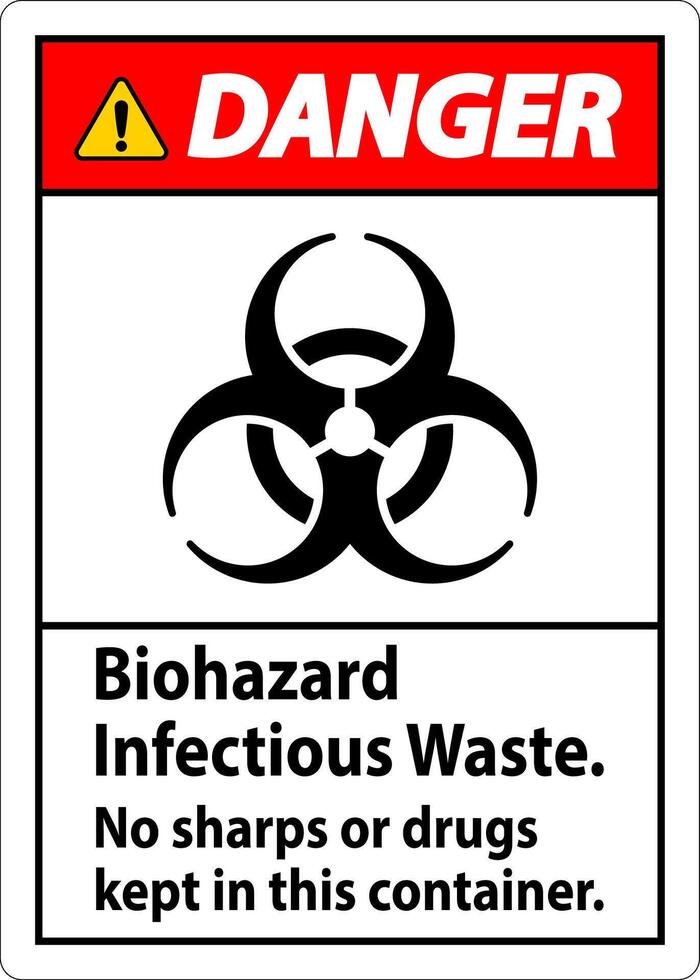 Danger Label Biohazard Infectious Waste, No Sharps Or Drugs Kept In This Container vector