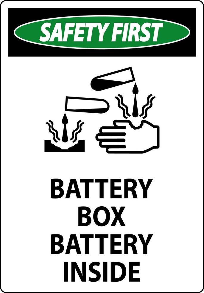 Safety First Battery Box Battery Inside Sign With Symbol vector