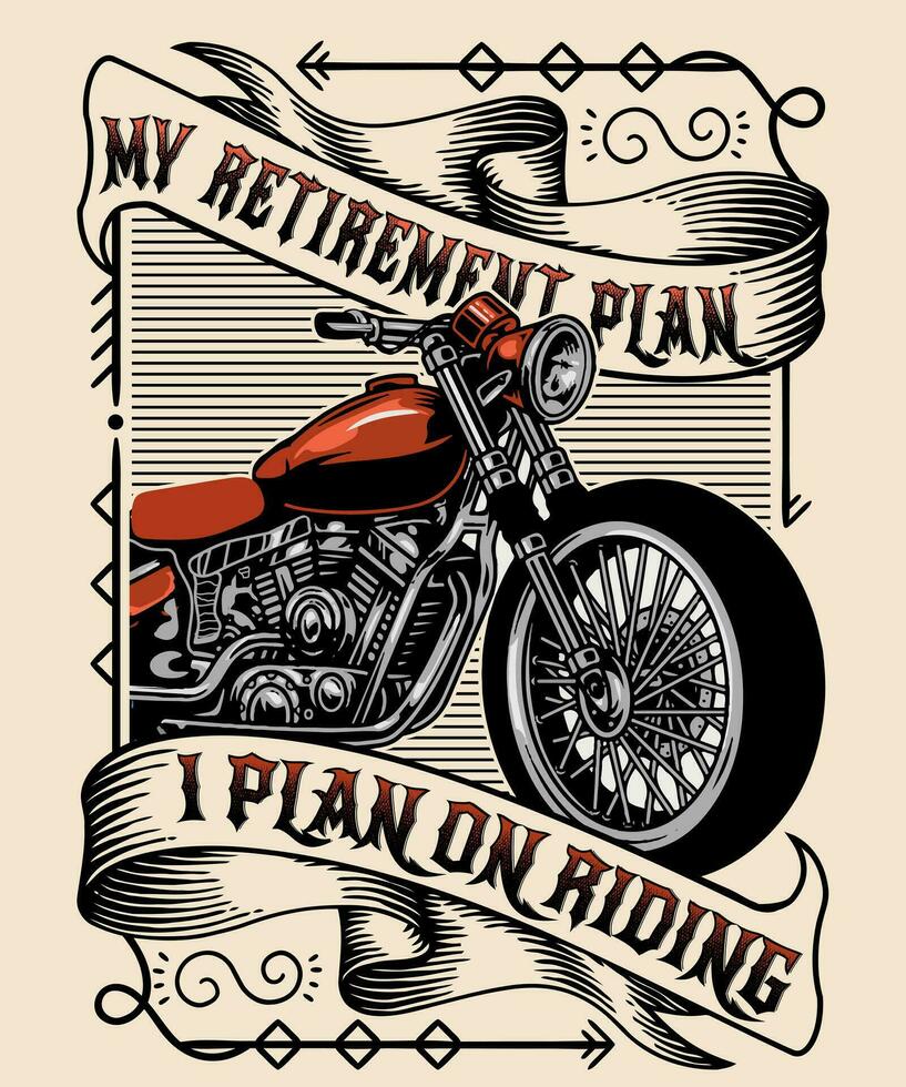 mi Jubilación plan yo plan en equitación, motocicleta camiseta diseño vector