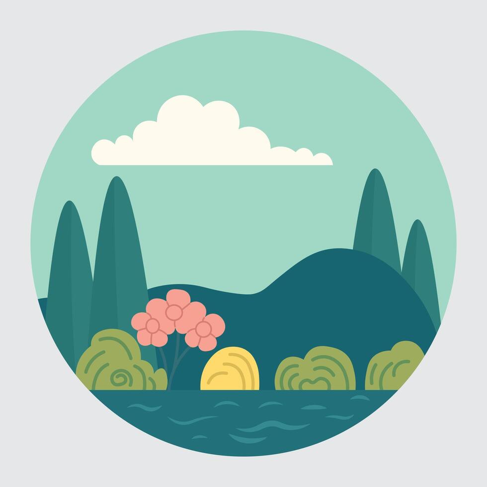 Nature landscape with trees and grass. illustration in flat style vector