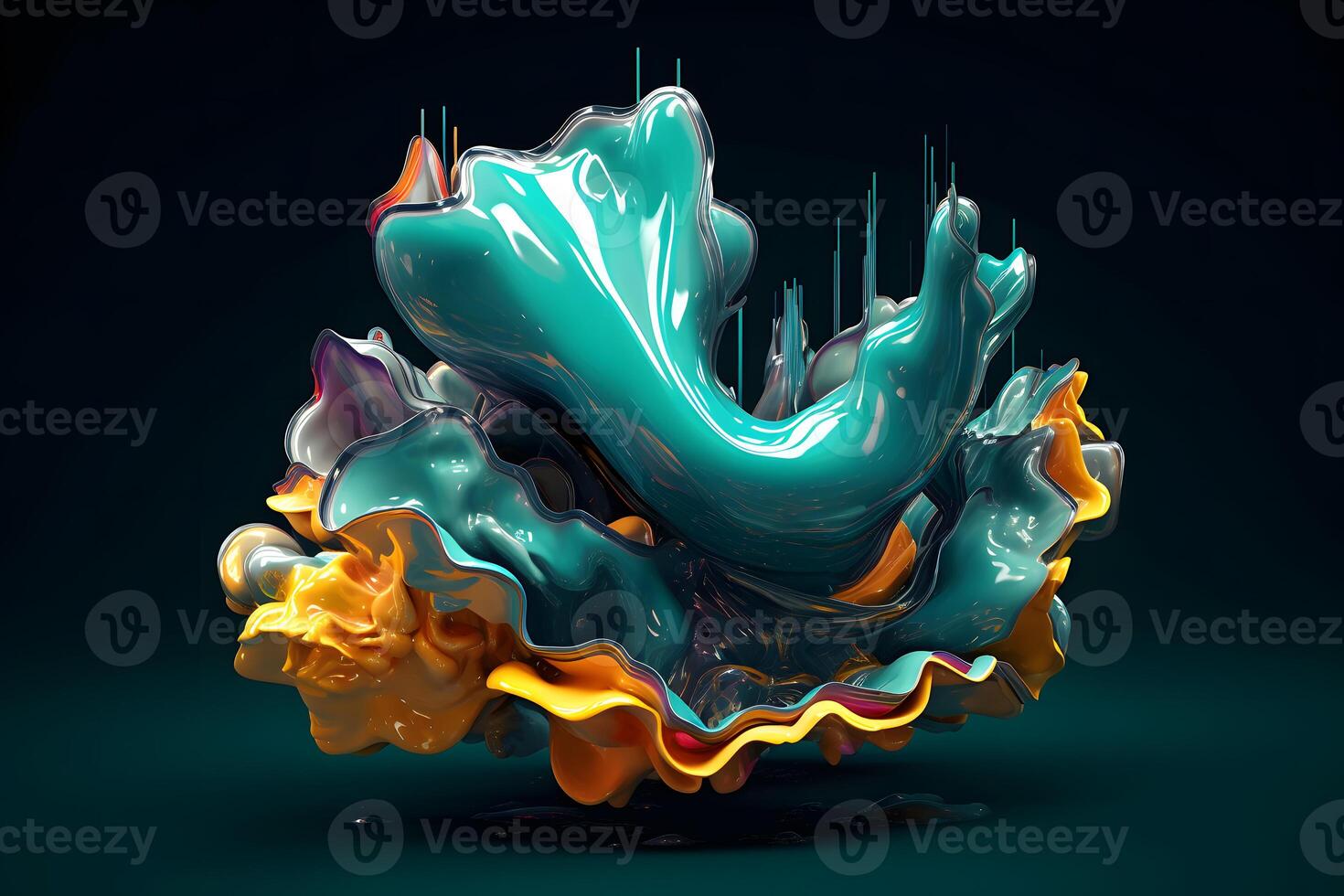 3d rendering of abstract fluid shape on black background. 3d illustration photo