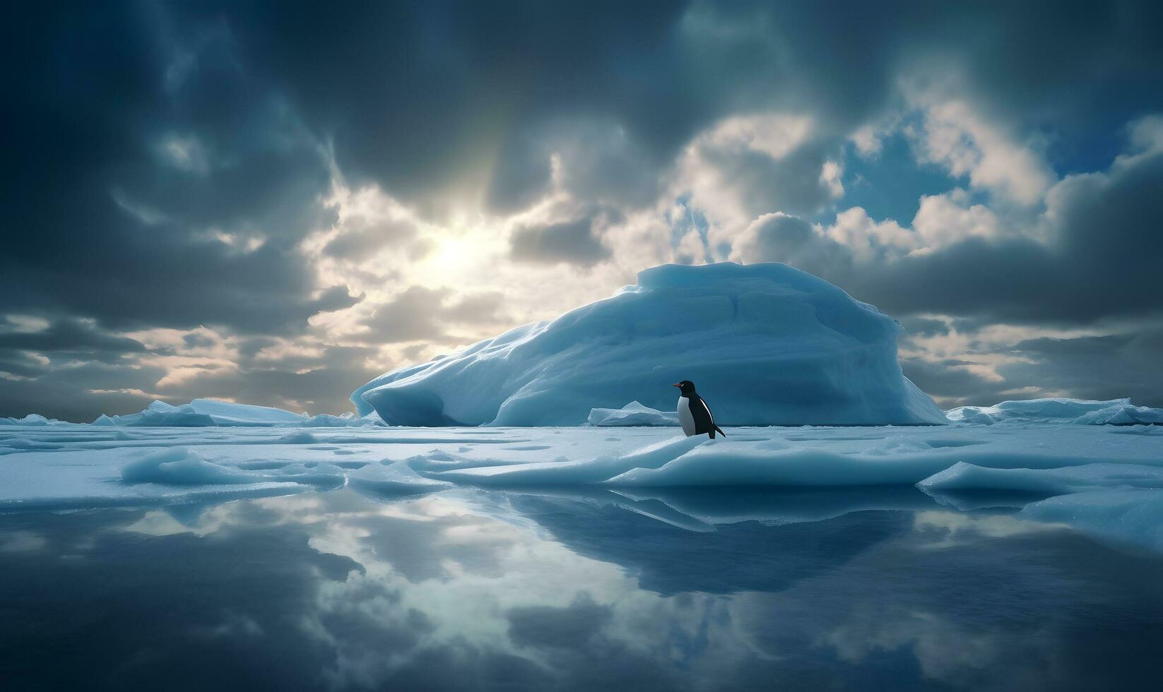 un pingüino en pie en un casco de hielo acerca de a fundir ai generado foto