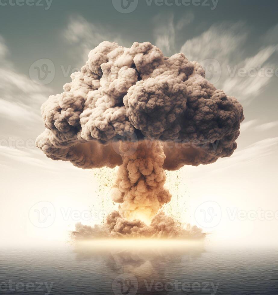Big explosion with smoke and fire in the sky photo