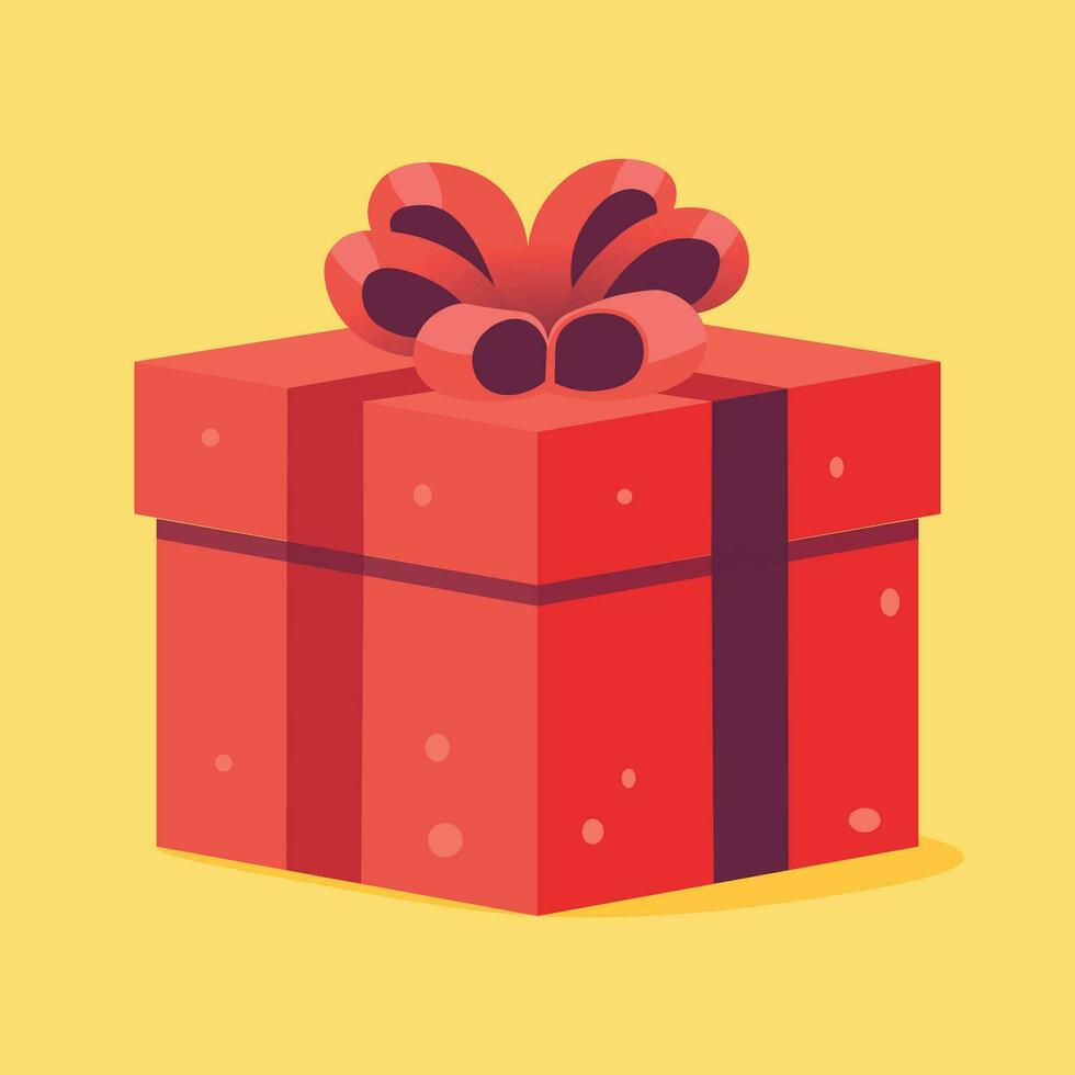 Gift box Vector illustration in flat style Isolated on yellow background