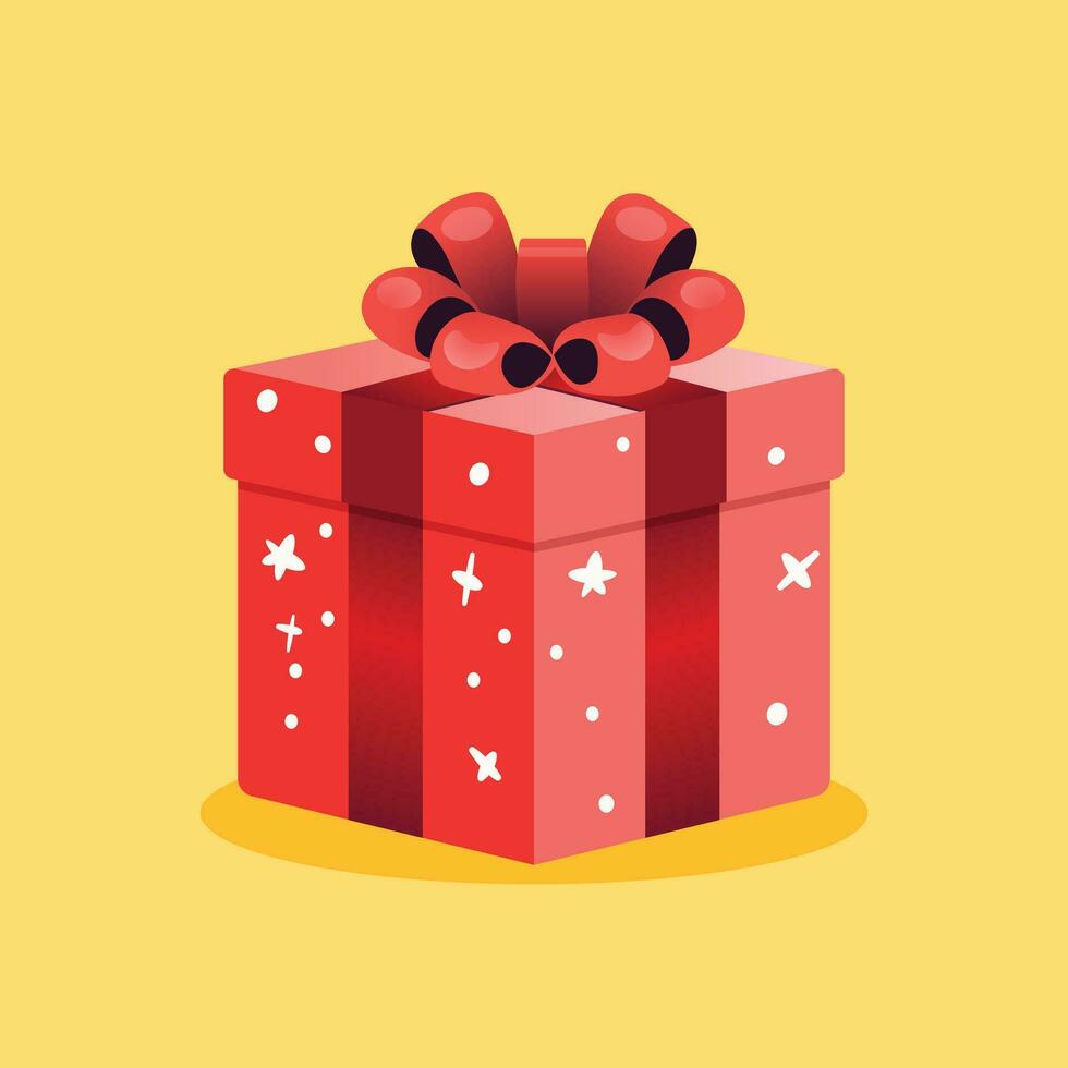 Gift box Vector illustration in flat style Isolated on yellow background