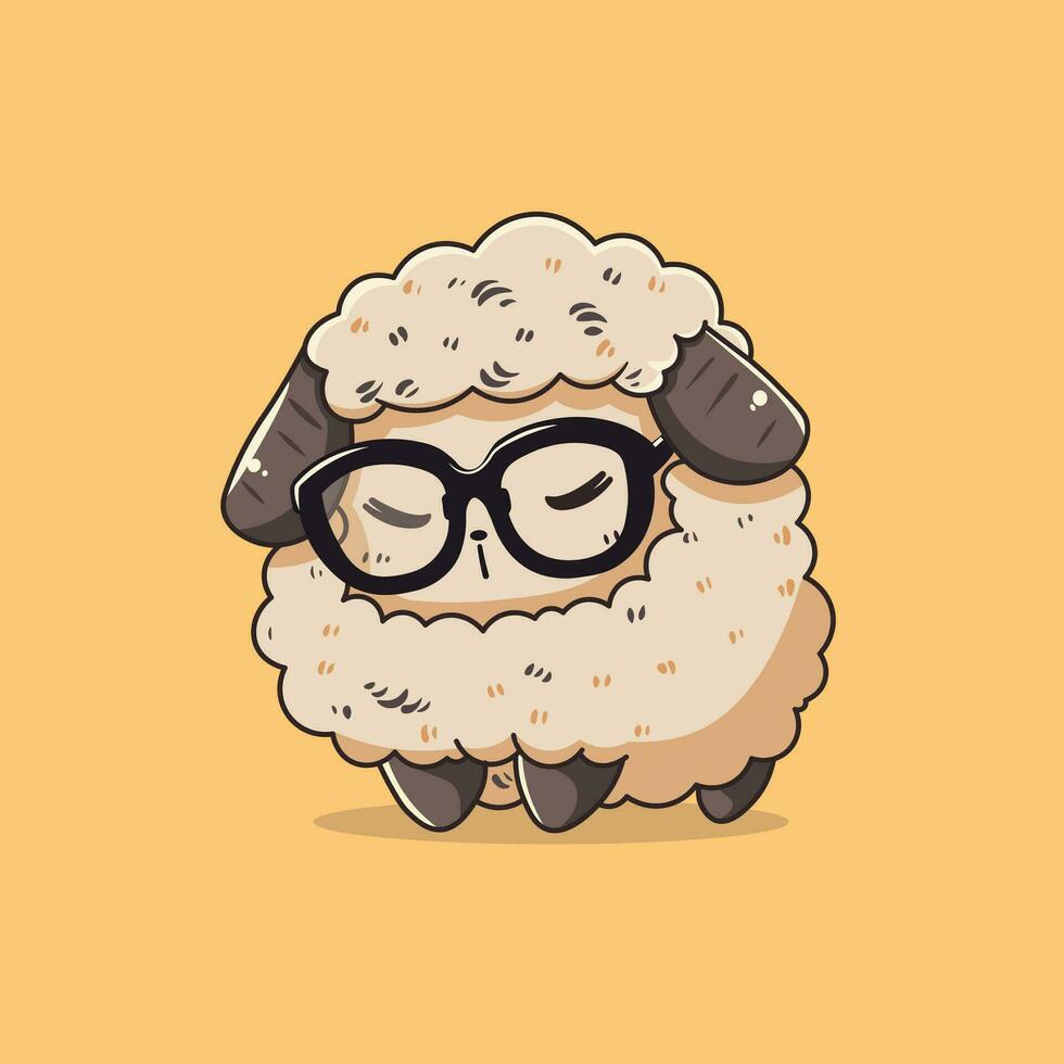 Cute sheep wear glasses vector