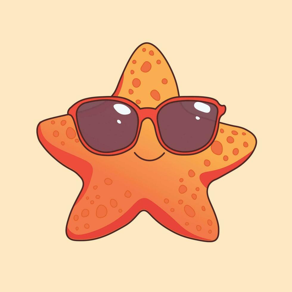 Starfish sunglasses cute cartoon character vector illustration