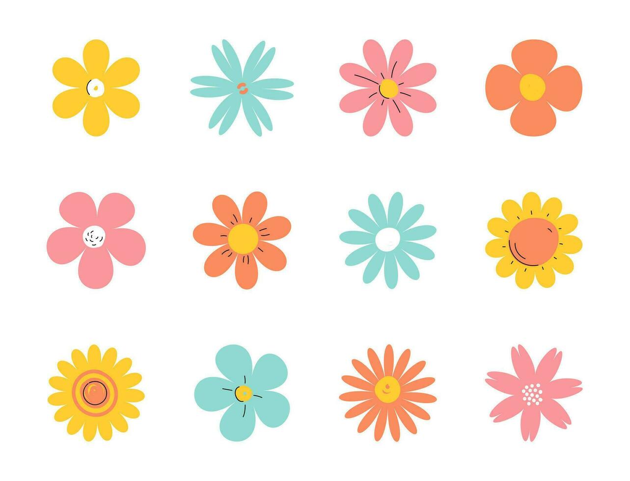 Set of simple flat modern flowers vector