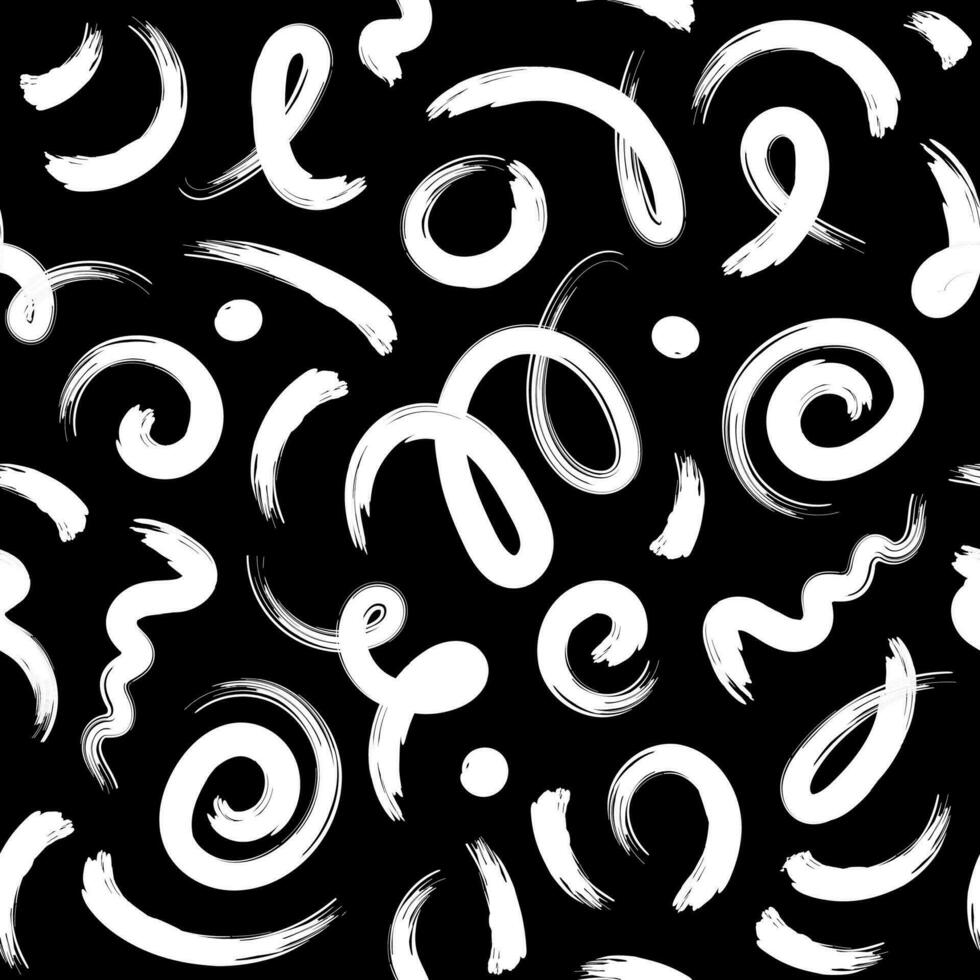 Seamless black and white pattern of squiggles, brush strokes vector