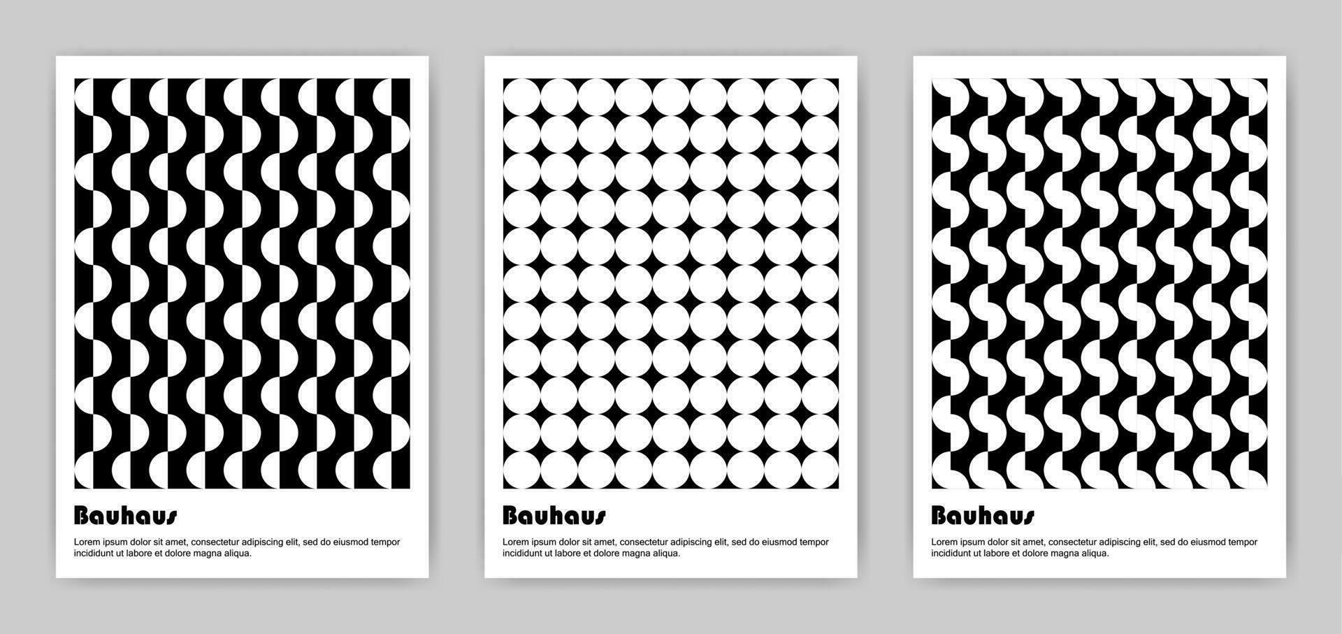 Set of black and white posters of geometric shapes in Bauhaus style. Abstract wall art. vector