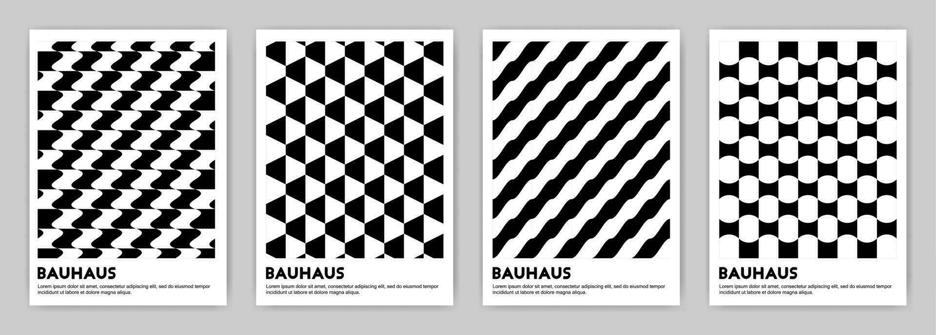Set of black and white posters of geometric shapes in Bauhaus style. Abstract wall art. vector