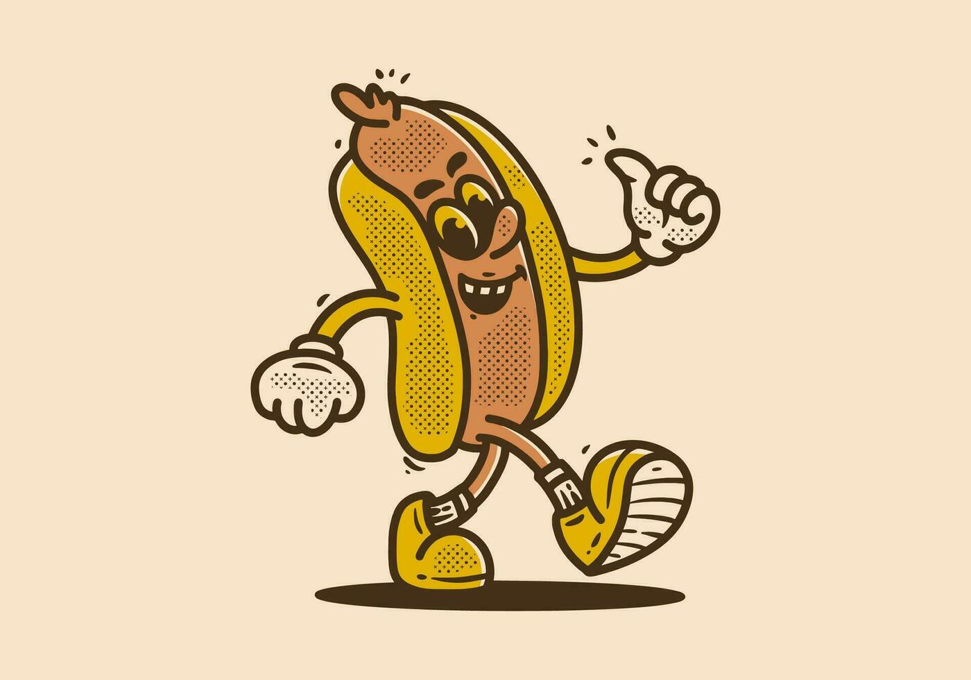 Hot dog mascot character walking with happy face vector