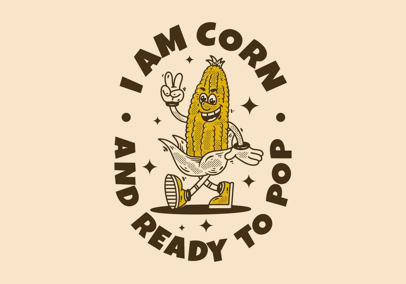 Corn mascot character walking with happy face vector