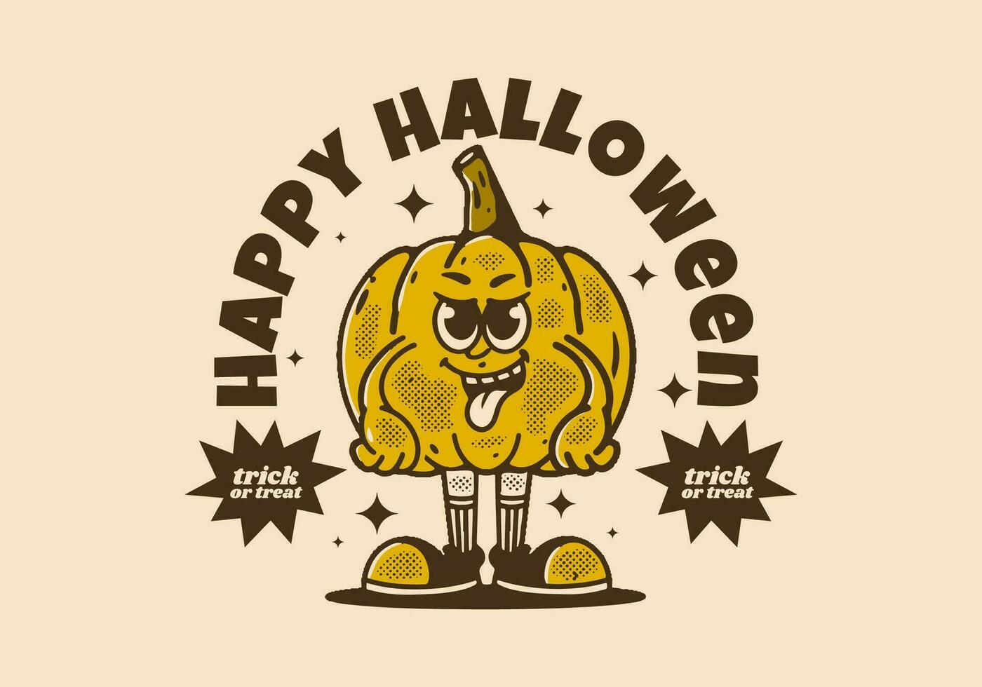 Happy halloween trick or treat, Yellow pumpkin character with happy face vector