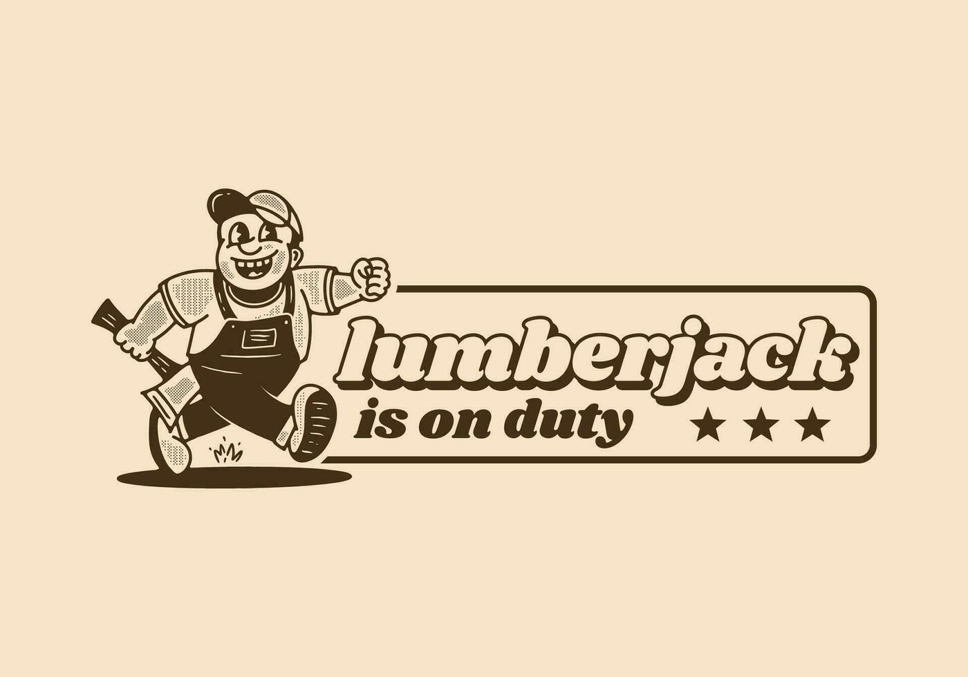 Vintage drawing of the mascot character design of running lumberjack holding ax vector