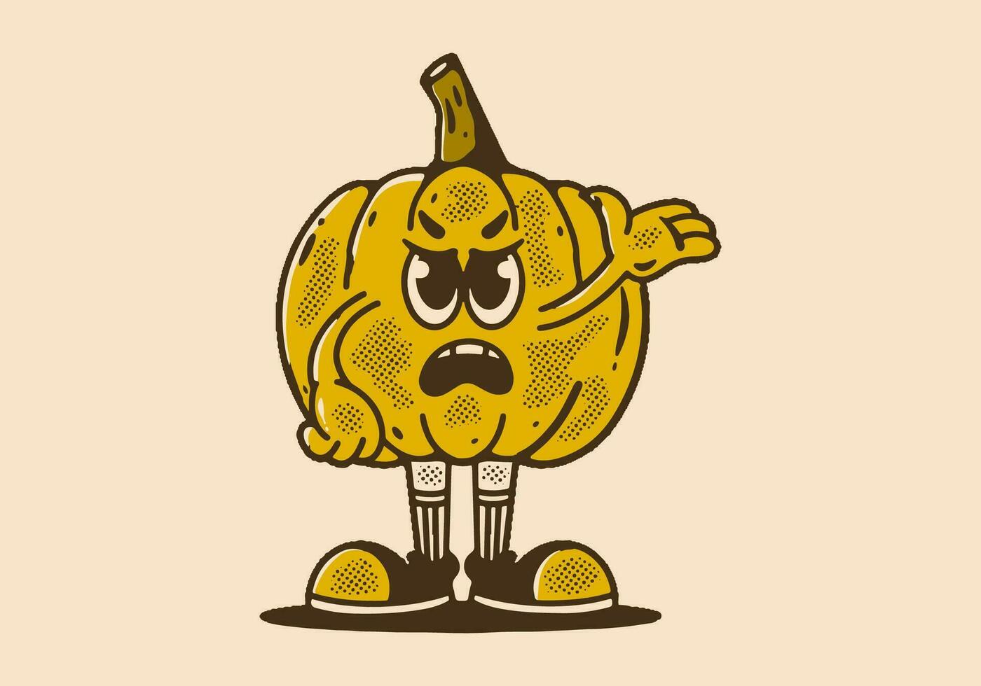 amarillo calabaza mascota personaje con enojado cara vector