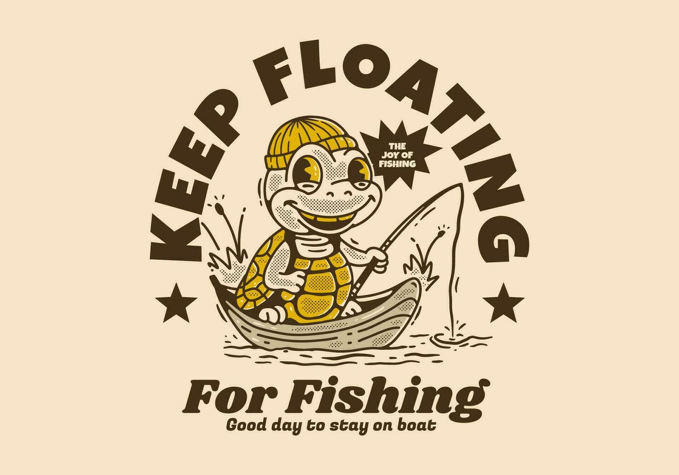 Keep floating for fishing, Mascot character of the turtle fishing on the boat vector