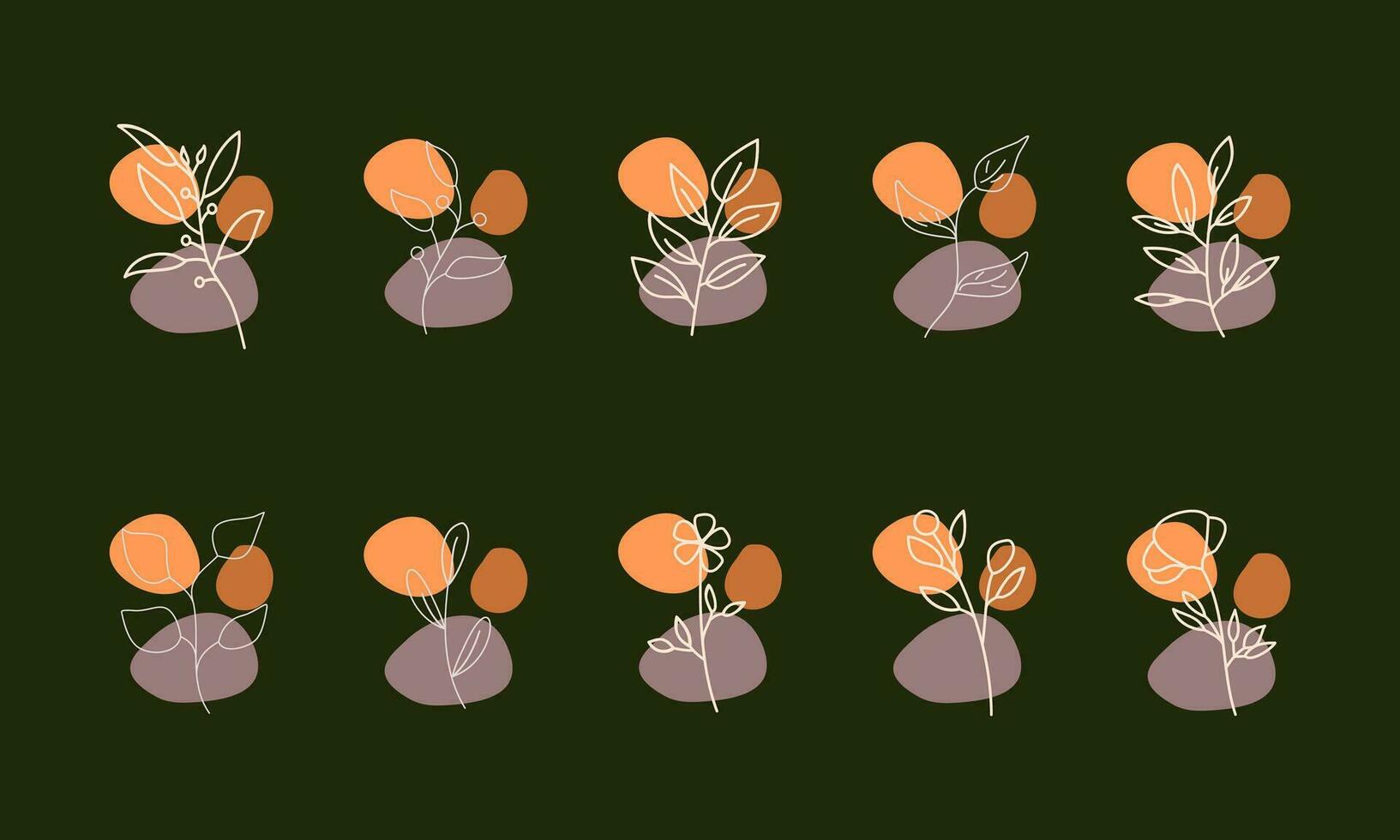 Set of leaf elements illustration. Leaves elements illustration. Collections of leaf element isolated on green background. vector