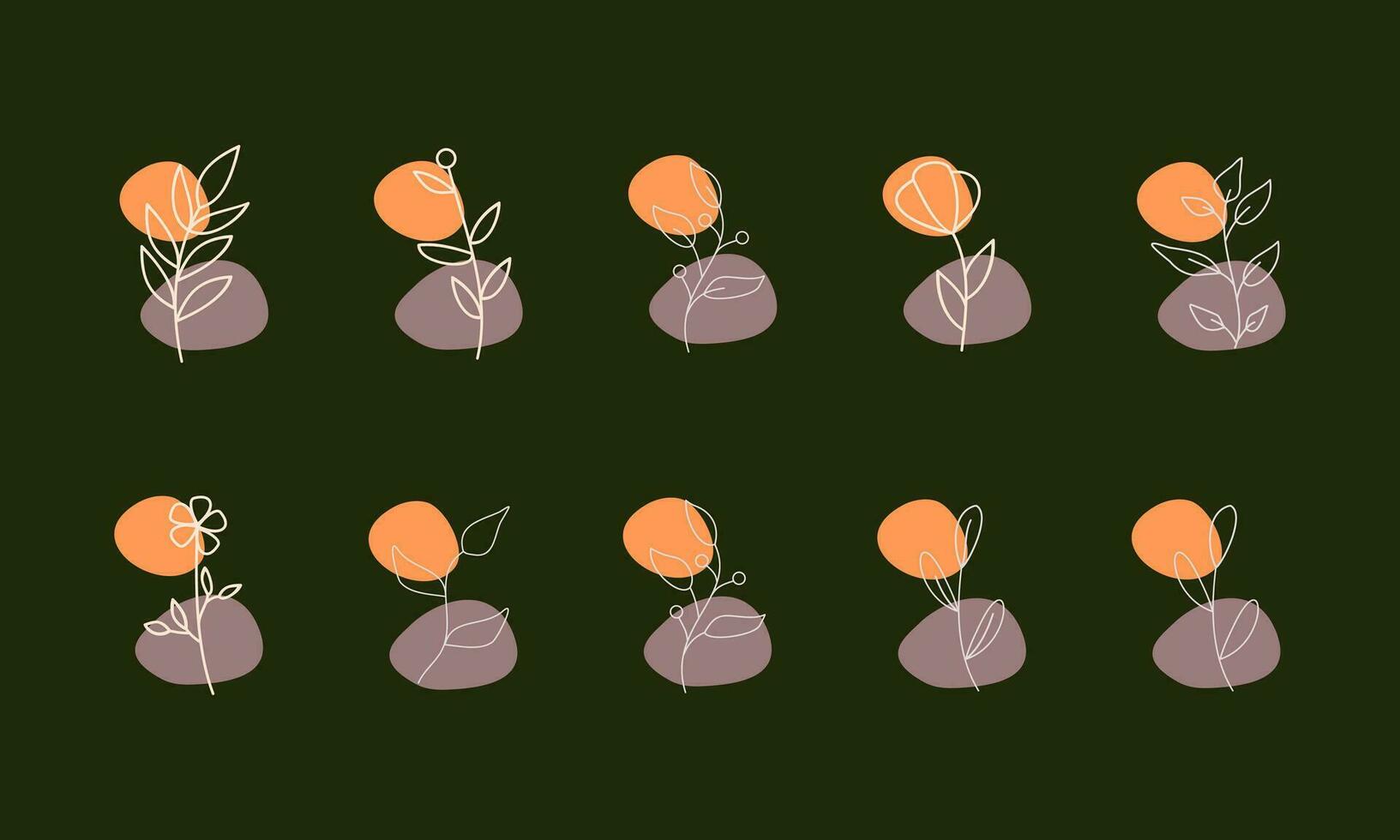 Set of leaf elements illustration. Leaves elements illustration. Collections of leaf element isolated on green background. vector