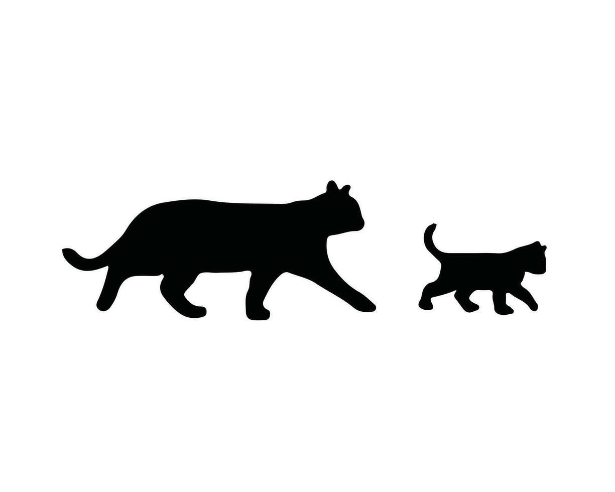 Walking Cat snd kitten. Cat silhouette symbol. Linear style sign for mobile concept and web design. Domestic house pet. Mammal animals vector