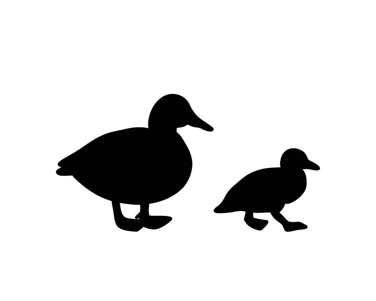 Silhouette duck and duckling. Vector illustratiom about domestic farm birds. Wildlife logo. Animal for icon