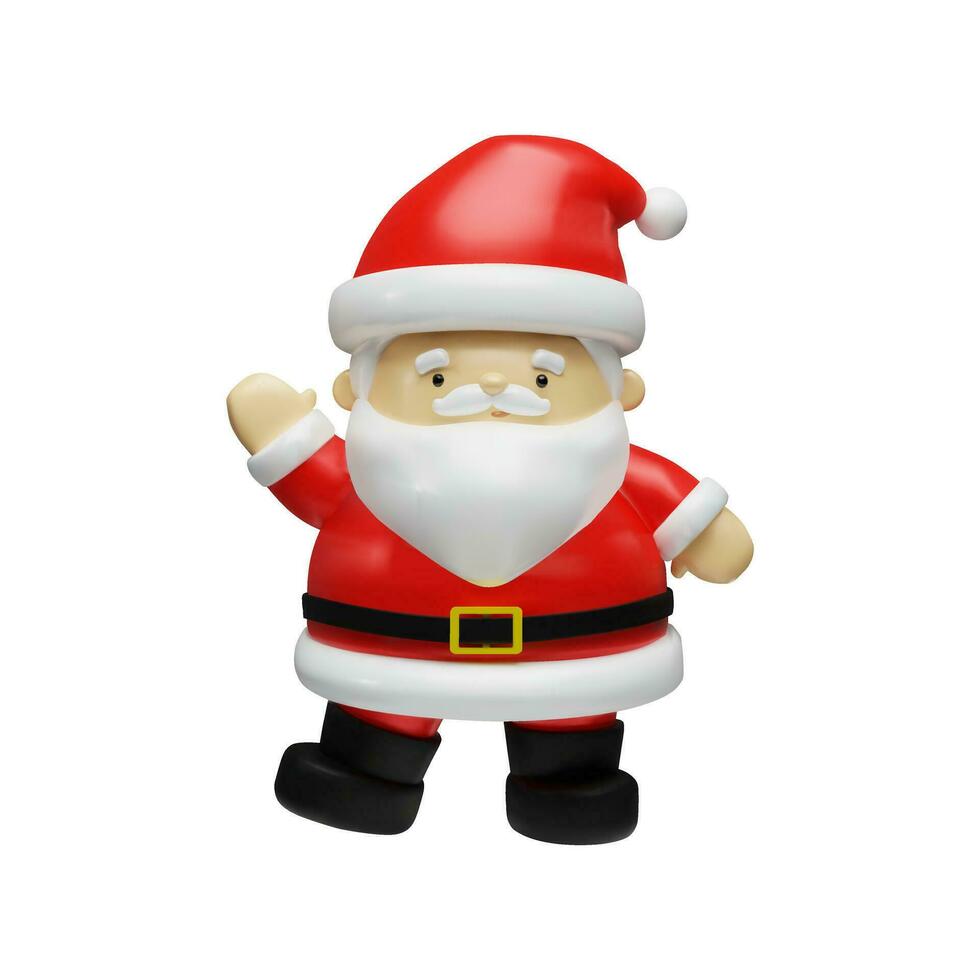 3d render clay cute Santa Claus. Vector illustration of Christmas and Happy New Year. Realistic cartoon character for xmas winter holiday. Plastic red hat and white beard puppet. December celebration