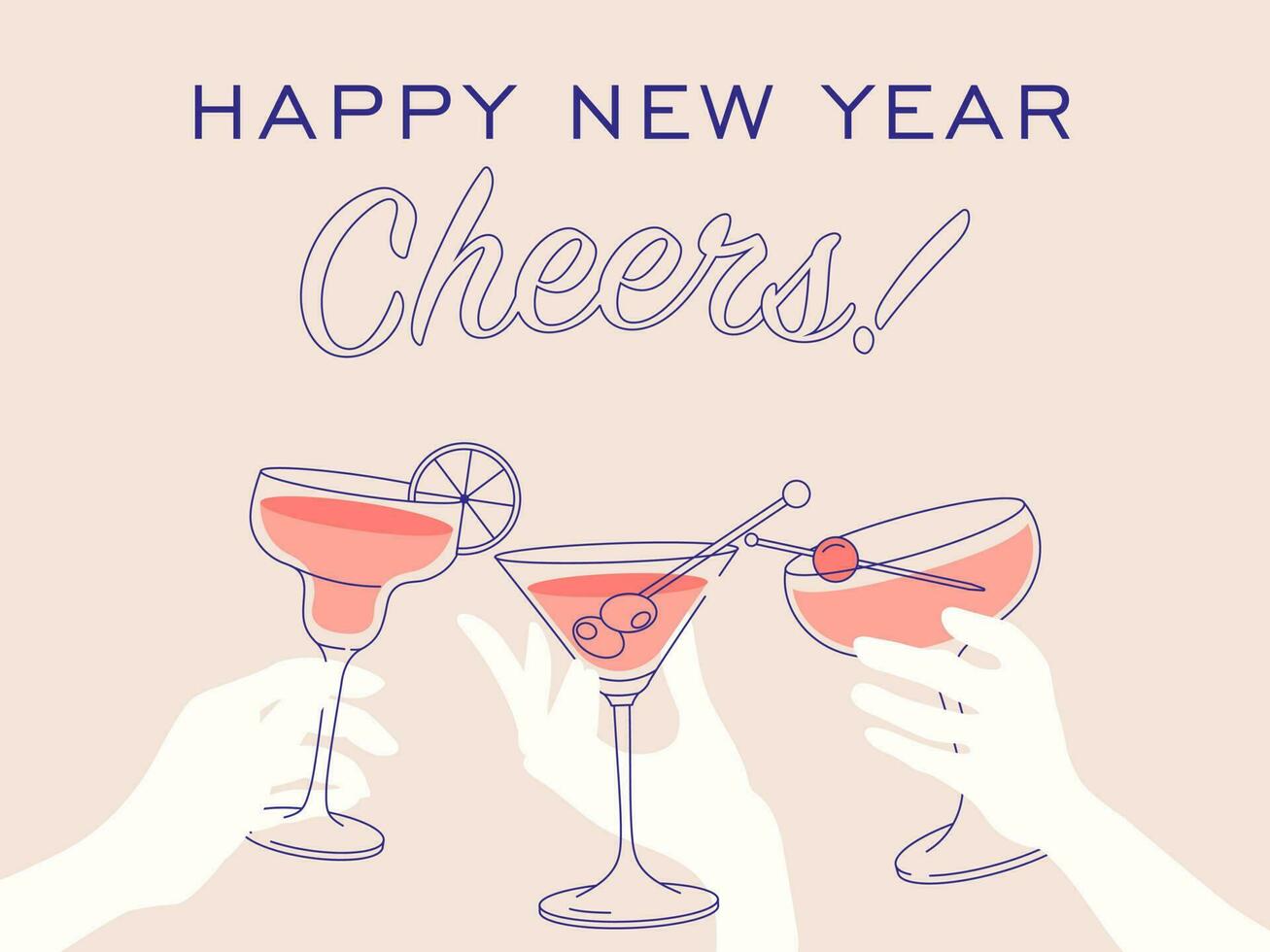 Happy new year postcard line illustration design. Party invitation vector