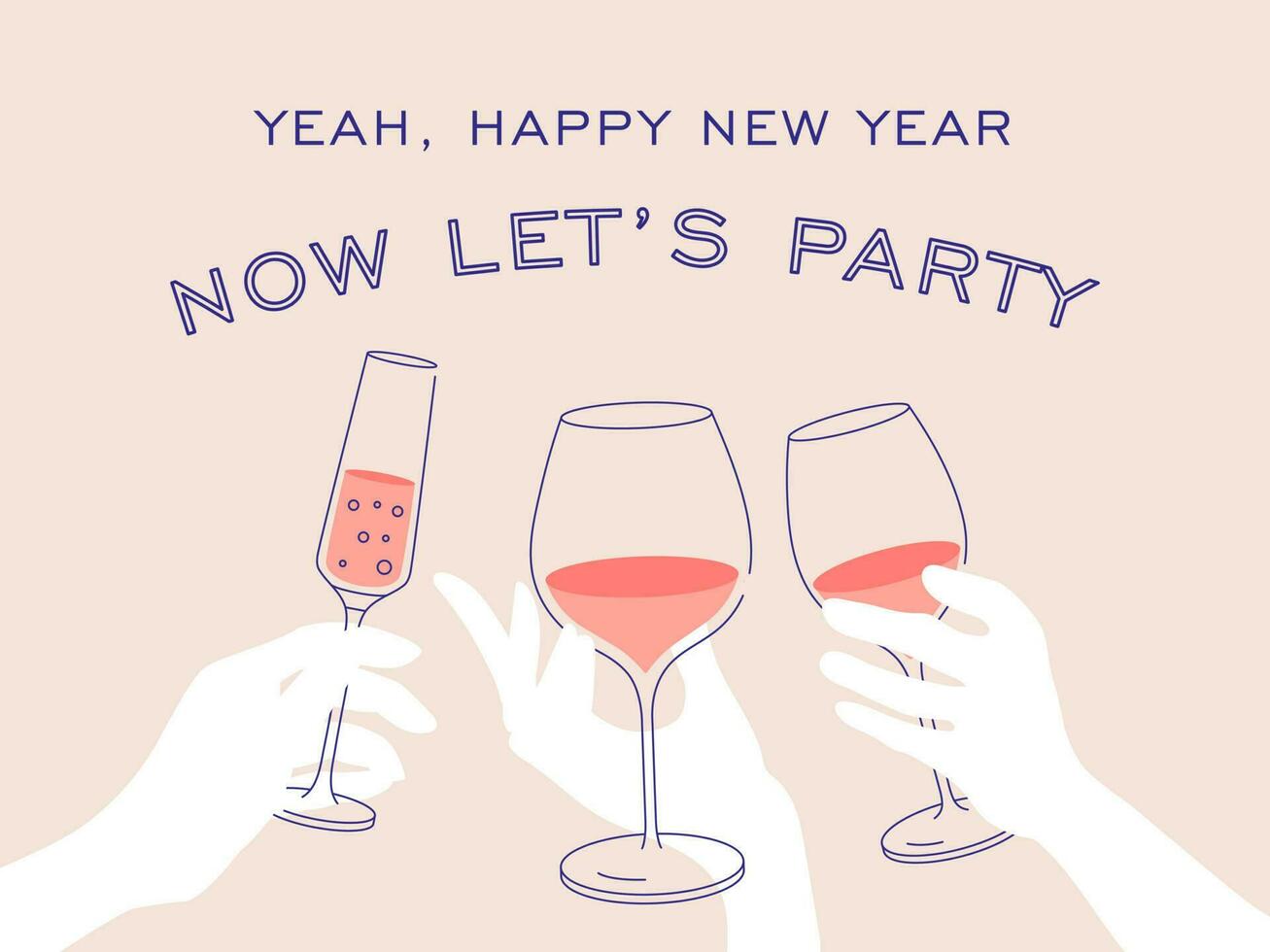 Happy new year fun postcard line illustration vector design. Invitation for party
