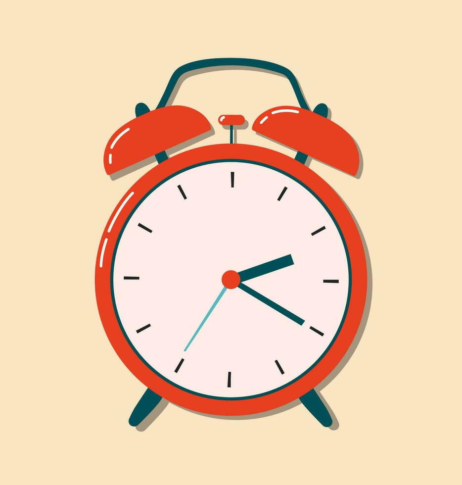 Alarm clock flat cartoon style icon illustration. Trendy front view illustration. Back to school concept. Modern cartoon hand drawn object design for web, card, banner. vector